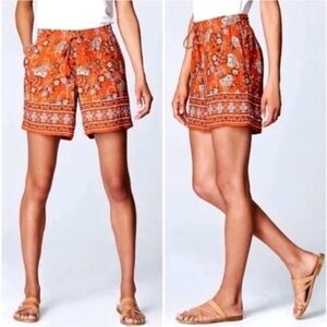 J. Jill Boho Floral 6" Elastic Waist Orange Multicolor NWT Shorts Size Large